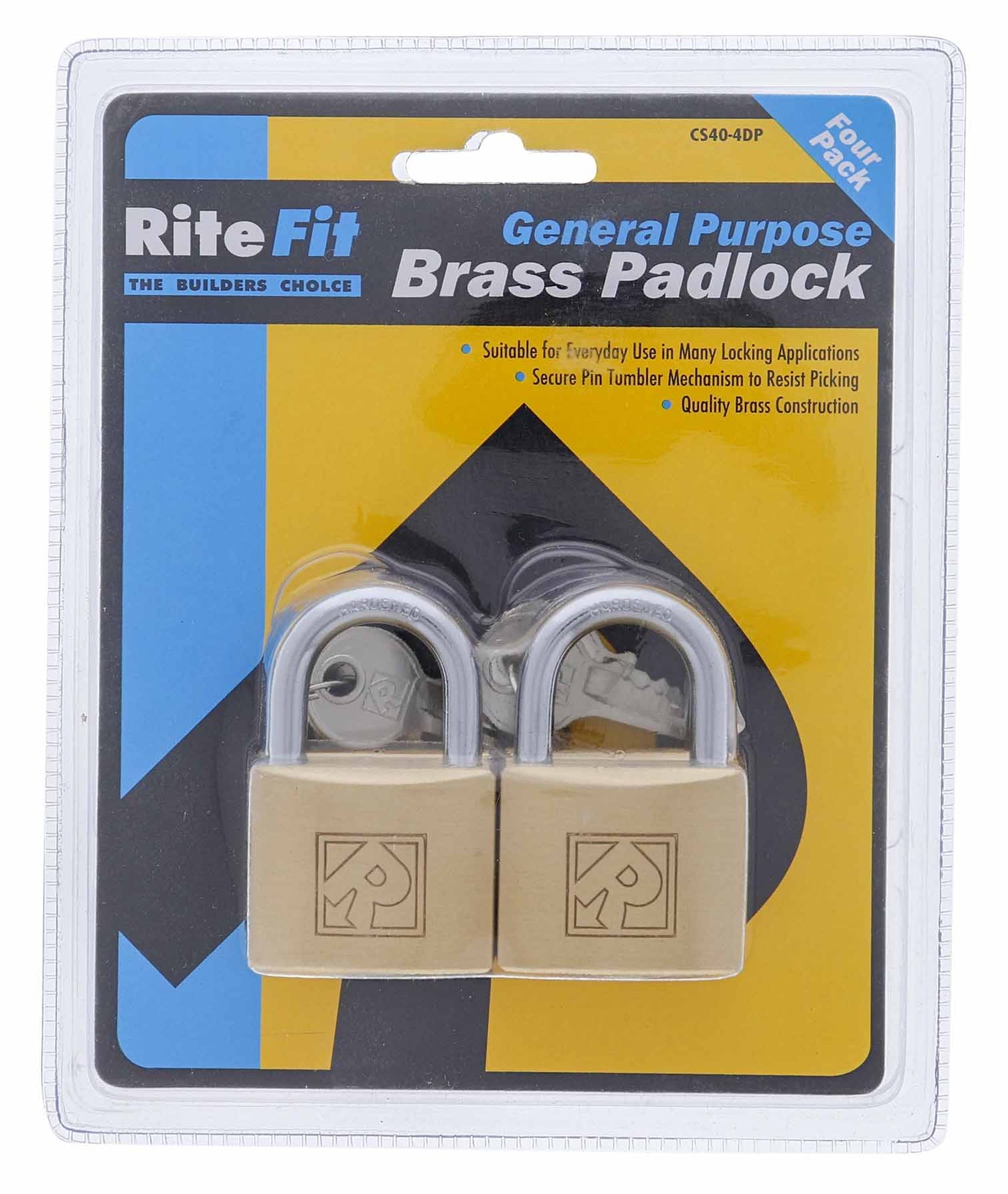 Lenlok CS40 40MM Padlock, 6.45MM x 23MM Shackle, Keyed Alike KA Random, Display Pack 4 Pack