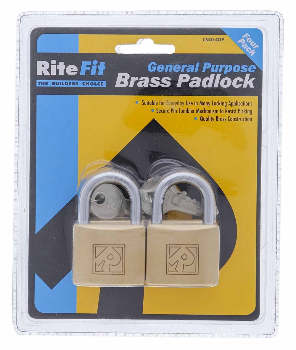 Lenlok CS40 40MM Padlock, 6.45MM x 23MM Shackle, Keyed Alike KA Random, Display Pack 4 Pack