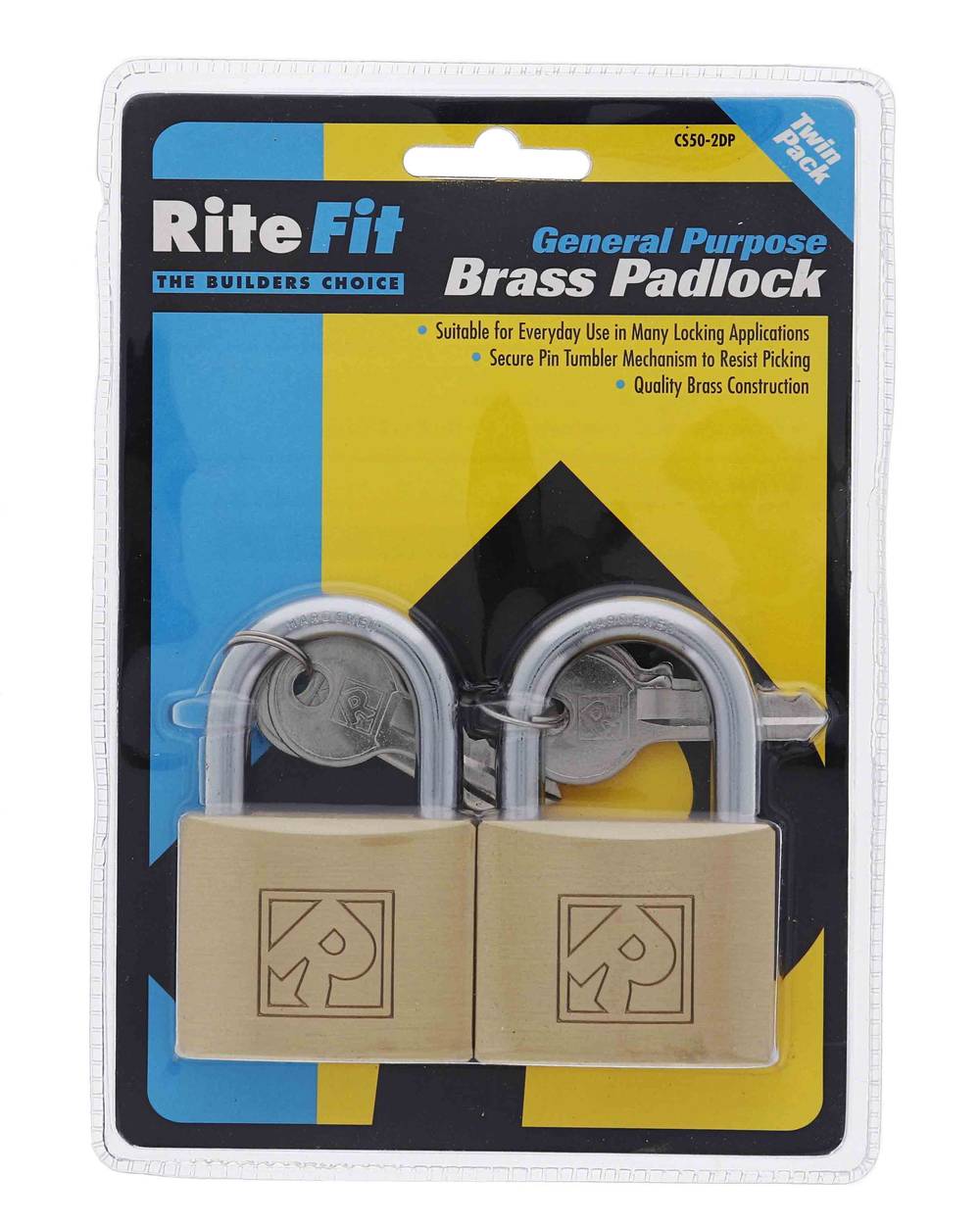 Lenlok CS50 50MM Padlock, 7.92MM x 27MM Shackle, Keyed Alike KA Random, Display Pack Pair
