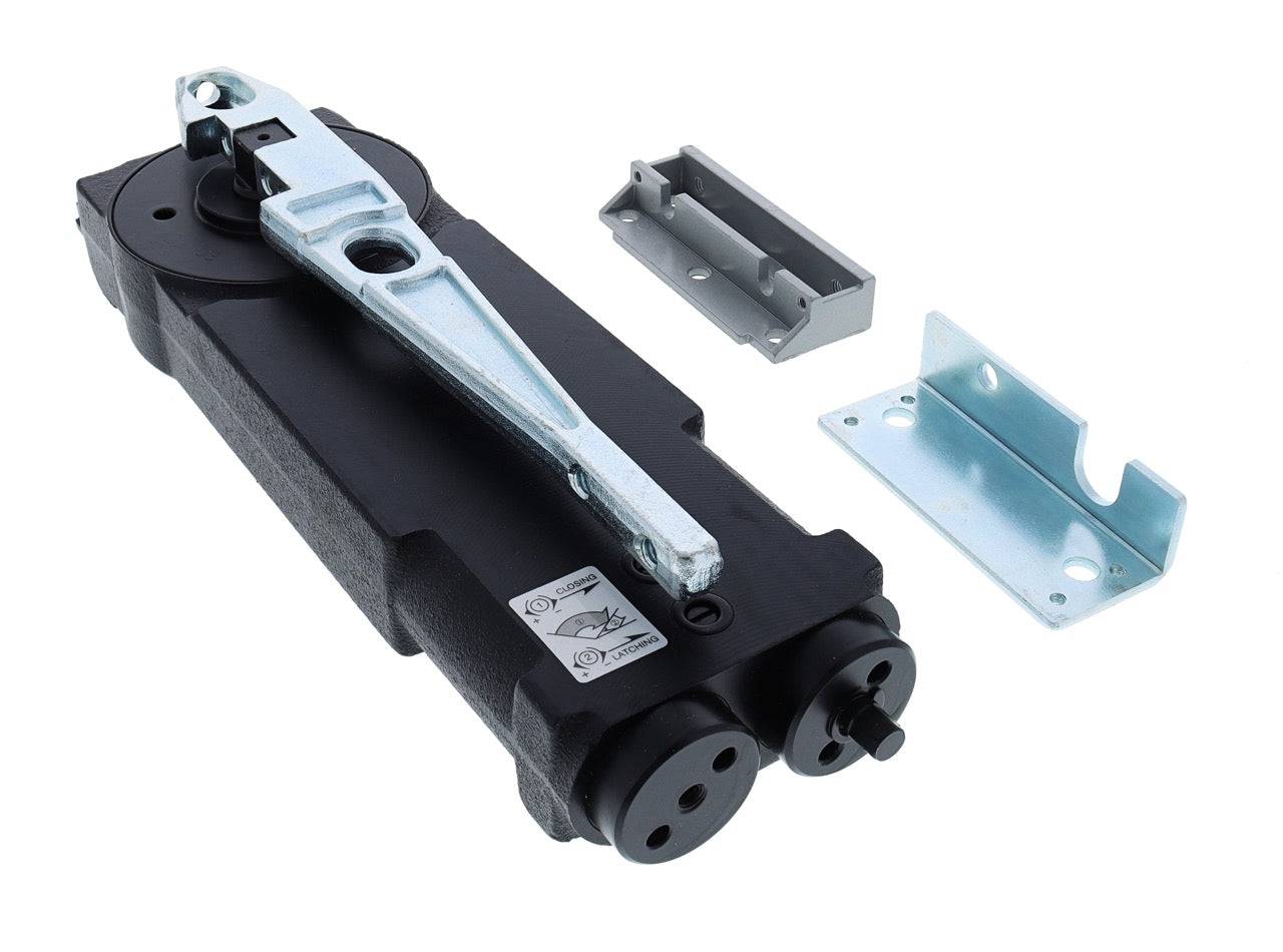 Carbine CTC-1 Transom door closer with 2-4 strength, designed for doors weighing up to 100kg and measuring 900mm to 1100mm. Includes 105-degree hold open function.