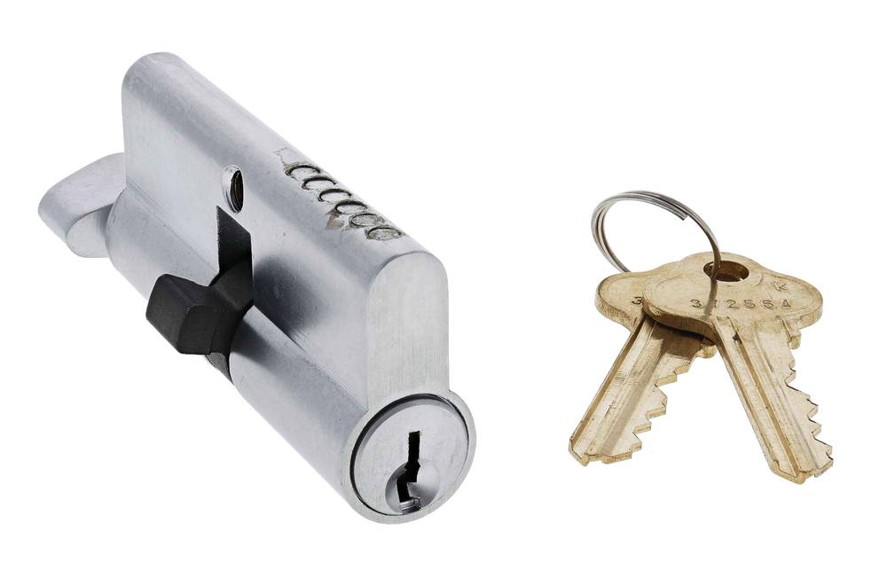 Lenlok Euro Cylinder and turn Cylinder, Fixed Cam, 6 pin, C4 Keyed to Differ , Satin Chrome Boxed