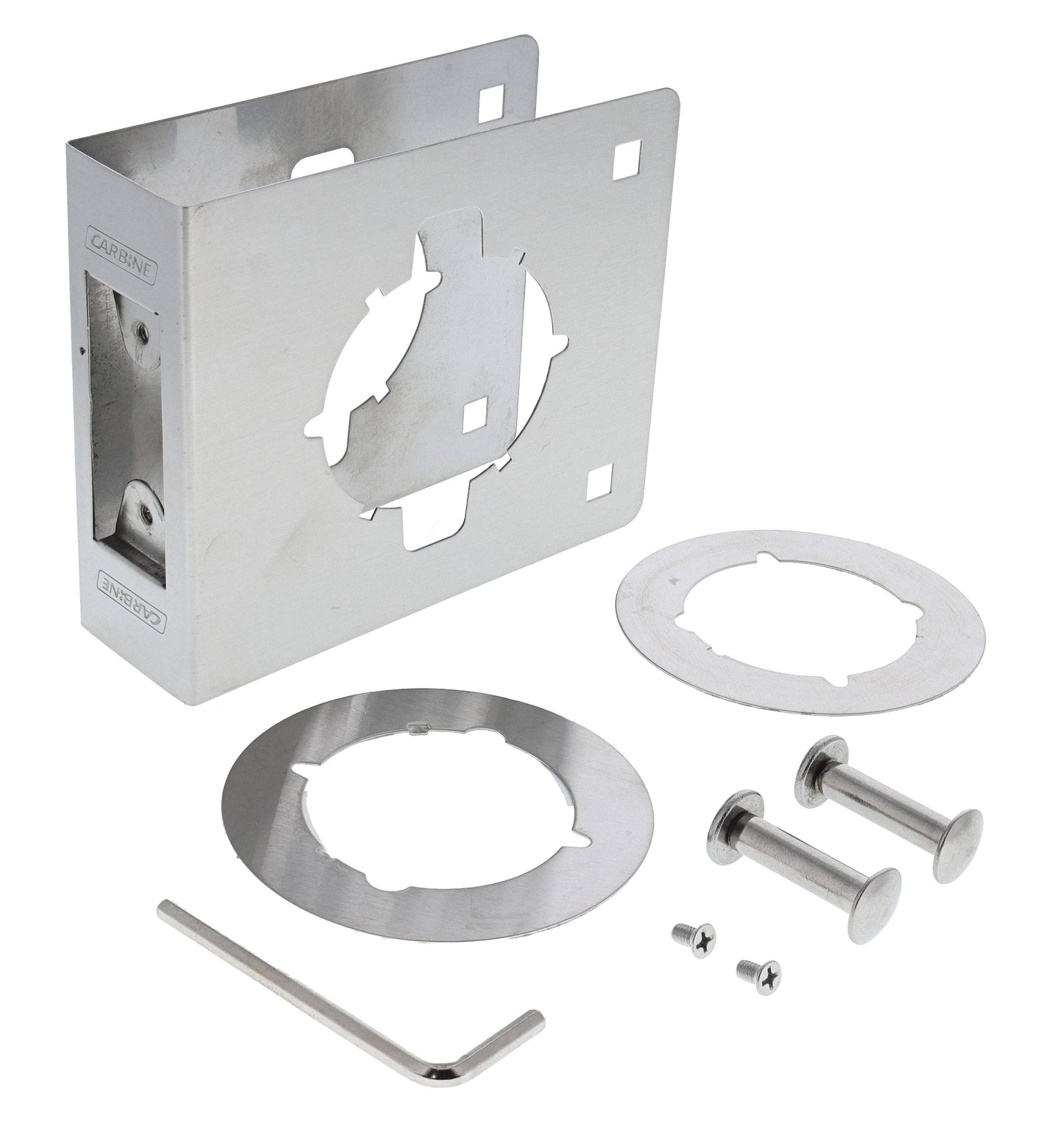 Carbine DS-DB1-40 Deadbolt Door Saver Plate in stainless steel, designed for 40MM doors with a 60-70mm backset. Includes mounting hardware and installation tools.