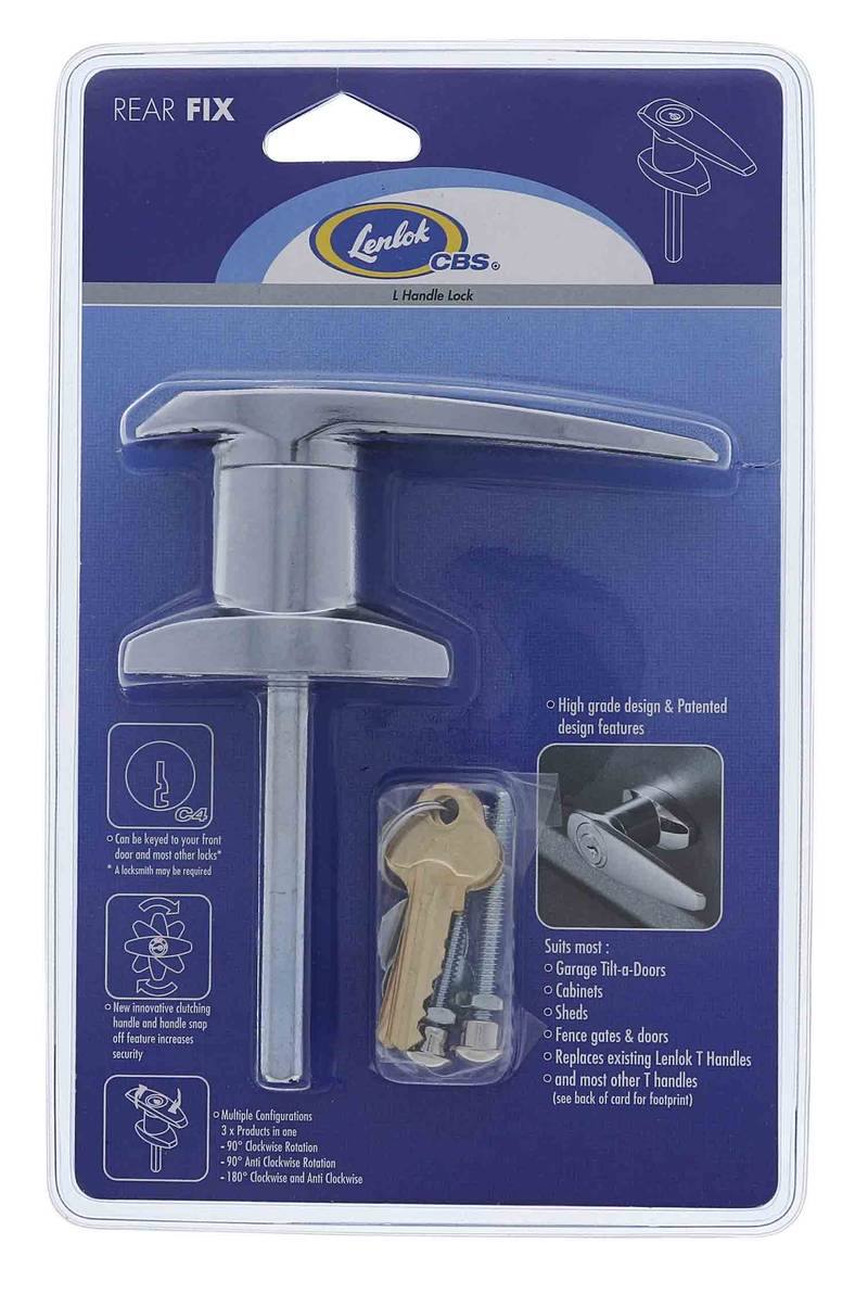 Lenlok L Handle, Front Fixing, 75MM Shaft, C4 Keyed to Differ , Display Pack, Chrome Plate