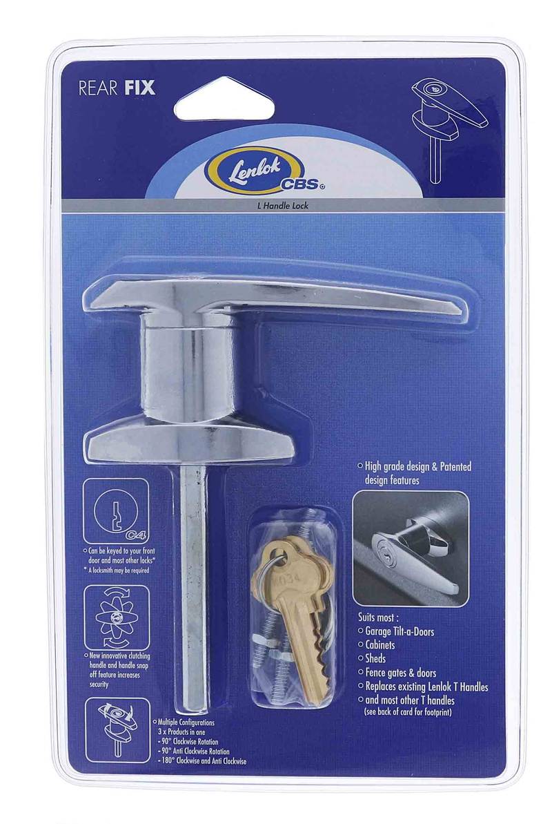 Lenlok L Handle, Rear Fixing, 75MM Shaft, C4 Keyed to Differ , Display Pack, Chrome Plate