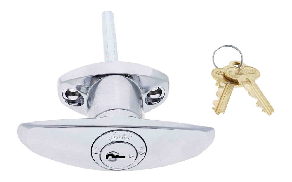 Lenlok T Handle, Front Fixing, 75MM Shaft, C4 Keyed Alike KA2, , Chrome Plate