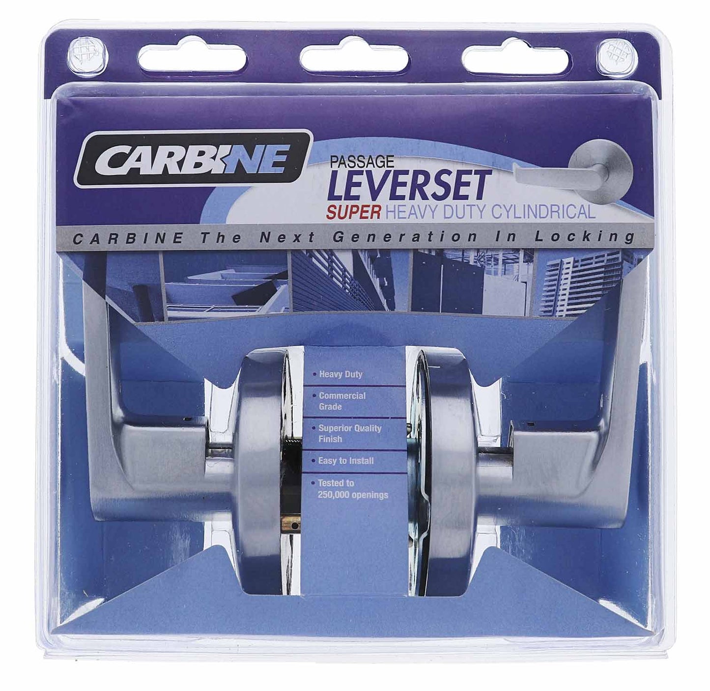 Carbine Doncaster 7000 Cylindrical Passage set, Standard Lever, 70mm backset, , Display Pack, Brushed Satin Chrome
