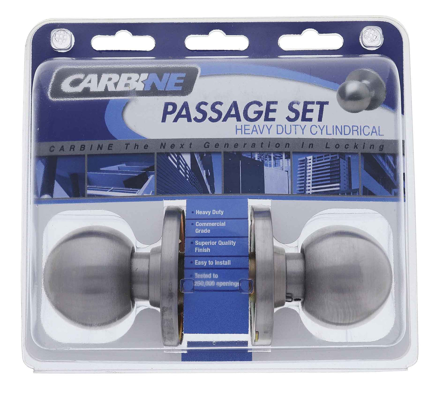 Carbine Epsom 3000 Cylindrical Passage set, 70mm backset, , Display Pack, Satin Stainless Steel