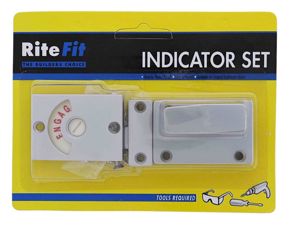 Lenlok Rpi-1 Visible Fixing Mounted Indicator Bolt, 63MM X 40MM, in satin chrome finish. Features emergency slot and engage indicator for bathroom doors.