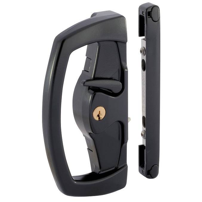 Gainsborough Sliding Door Lock Double Cylinder, Standard Outer Pull, D inner pull, Black