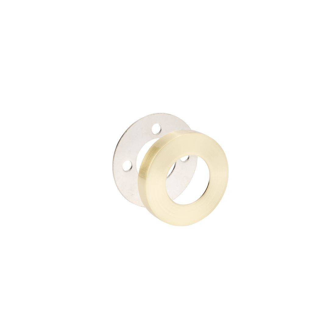65mm Adapter Privacy Converter in satin brass finish, compatible with Futura, Jura Elite, and Apollo hardware. Ideal for cabinet hardware upgrades.