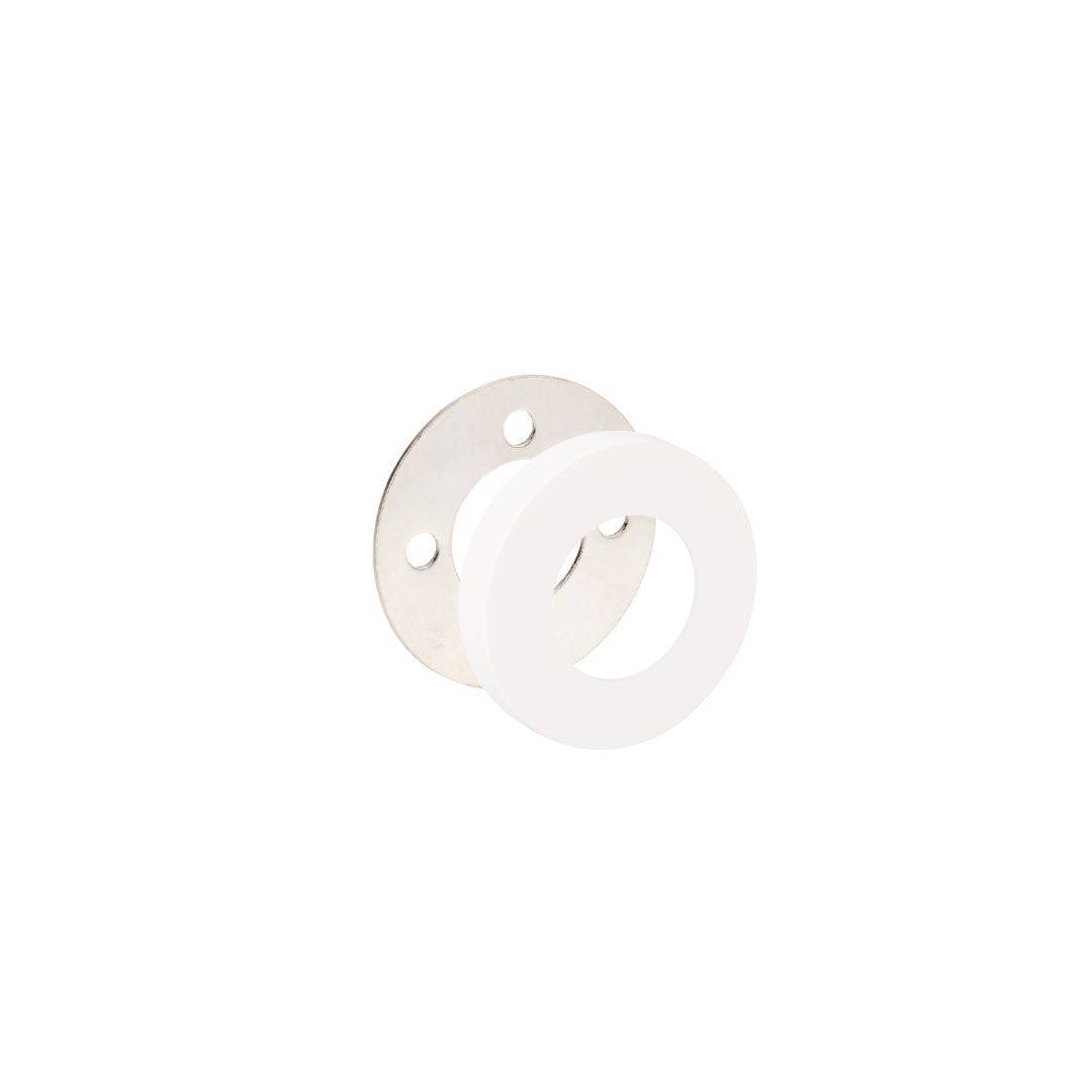 65mm Adapter Privacy Converter in white finish, compatible with Futura, Jura Elite, and Apollo hardware. Ideal for cabinet hardware upgrades.