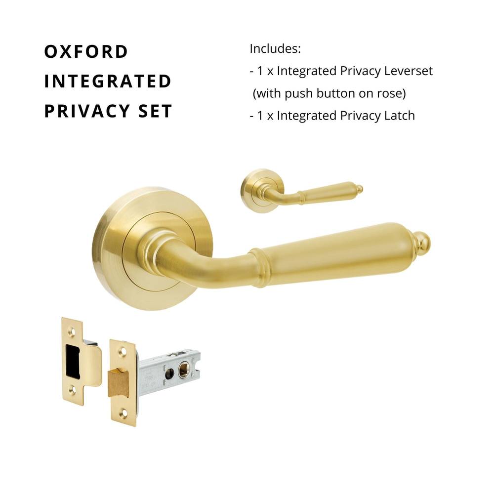 Oxford Privacy Set with integrated privacy latch SB, featuring a 54mm screw-on rose with concealed fixing and a sleek, durable micronized finish.
