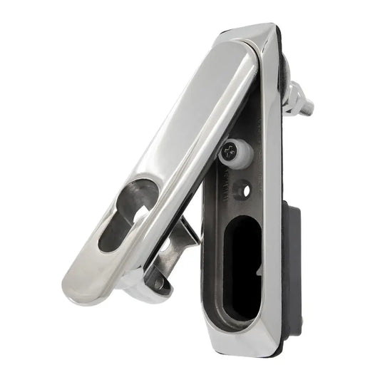 Millennium Series Swing Handle - Euro-Profile with chrome finish, vandal resistant and IP65 rated for secure door access in industrial settings.