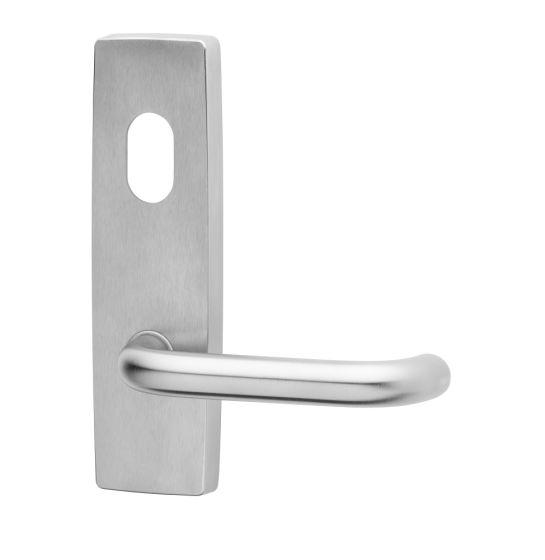 1801 square end plate with cylinder hole and 70 lever in stainless steel finish, ideal for mortice lock furniture in door hardware.