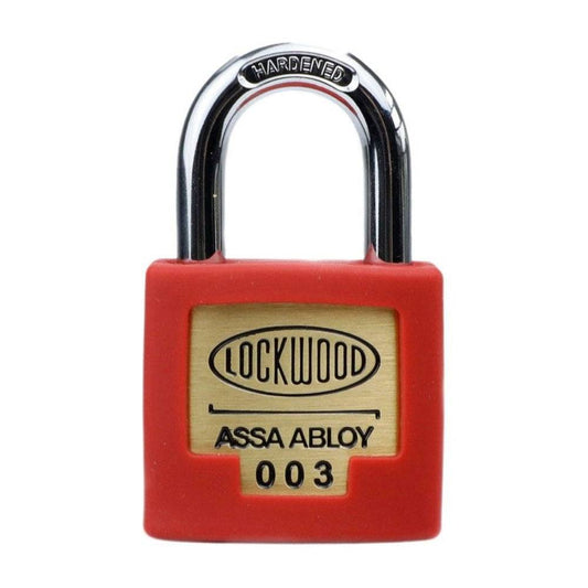 Lockwood 325 Series Padlock 35mm Brass Body with 23mm Shackle and Red Silicon Jacket Keyed to 003 Fire Dept - 325/35/123/003