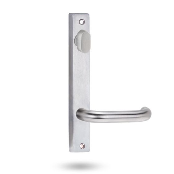 4904 SQUARE END PLATE WITH TURN & 70 LEVER in brushed metal finish, featuring a sleek rectangular backplate and curved lever handle for mortice lock furniture.