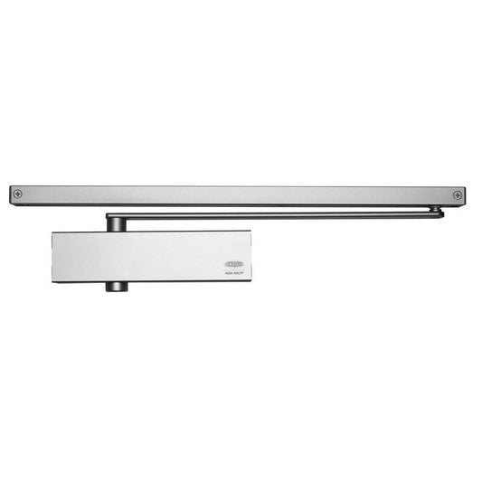 7726 SERIES SIZE 2-6 SLIDE RAIL DOOR CLOSER with backcheck and delayed action, featuring a sleek silver finish for modern door hardware.