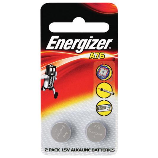 Energizer A76 LR44 1.5V Alkaline Coin Cell Battery Pack of 2