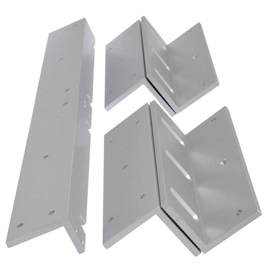 FSH Double Maglock Bracket - L&Z FEM4300D in satin anodised finish, designed for inward opening doors, shown in four separate components.