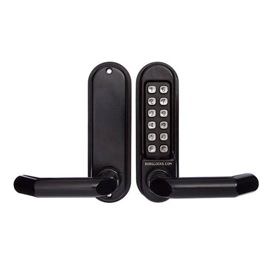 BL5000 series Borg Mechanical Digital Door Lock with lever in marine-grade black finish, designed for durability in marine environments.