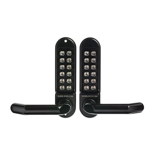 Borg Mechanical Digital Door Lock with lever handles and back-to-back keypads in marine-grade black finish, model BL5051MGPRO, ideal for secure entry.