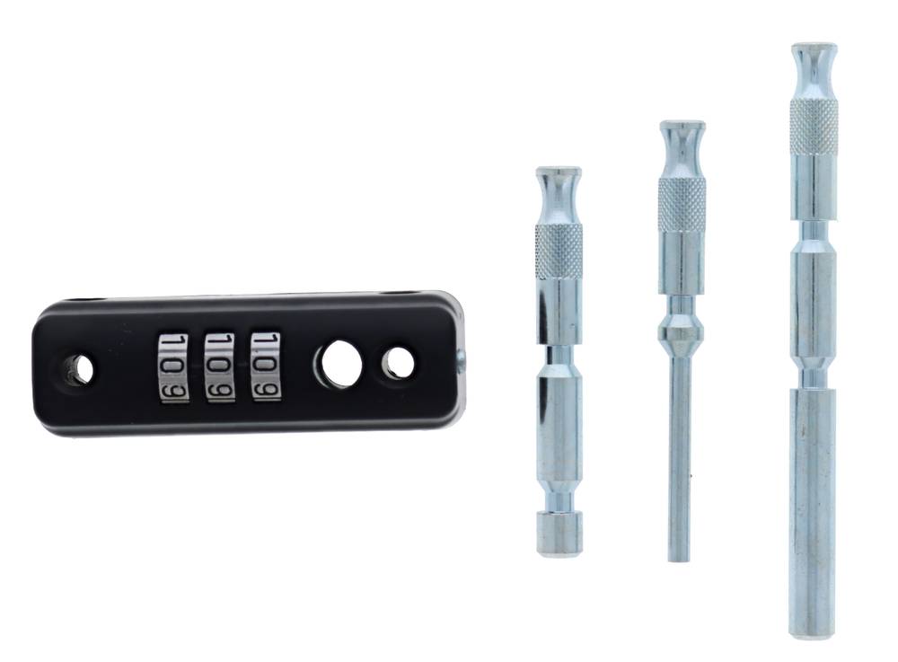 Carbine Window Multi Bolt Combo in black with 3 dial combination lock and three interchangeable bolt sizes for secure window or patio locking.