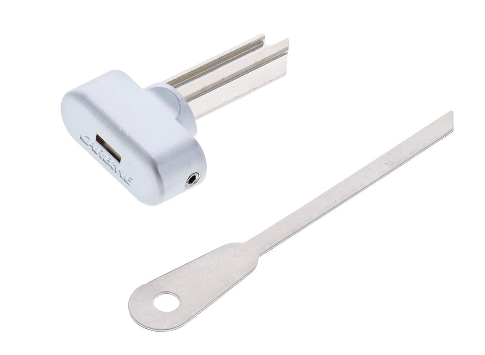 Carbine CKT key turn knob TES5 with 5 pin modular design in satin chrome finish, shown with included removal tool for lock conversion.