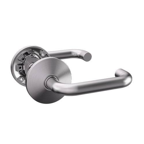 Carbine Crisi CRF136 L7 stainless steel lever with round rose, ideal for commercial rose furniture applications and modern door hardware upgrades.
