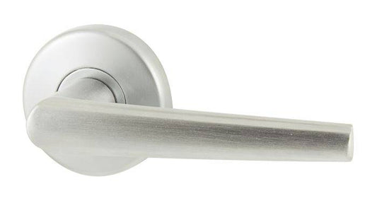 VELOCITY PASSAGE SET & L2 LEVER TP in brushed silver finish, modern residential leverset for door hardware applications.