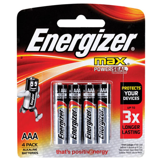 Energizer AAA 1.5V Alkaline Battery Standard Blister Pack of 4