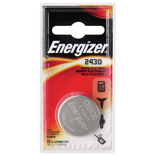 Energizer CR2430 Battery - 3V Lithium Coin Cell in child-safe retail packaging, ideal for electronics and general-purpose battery needs.