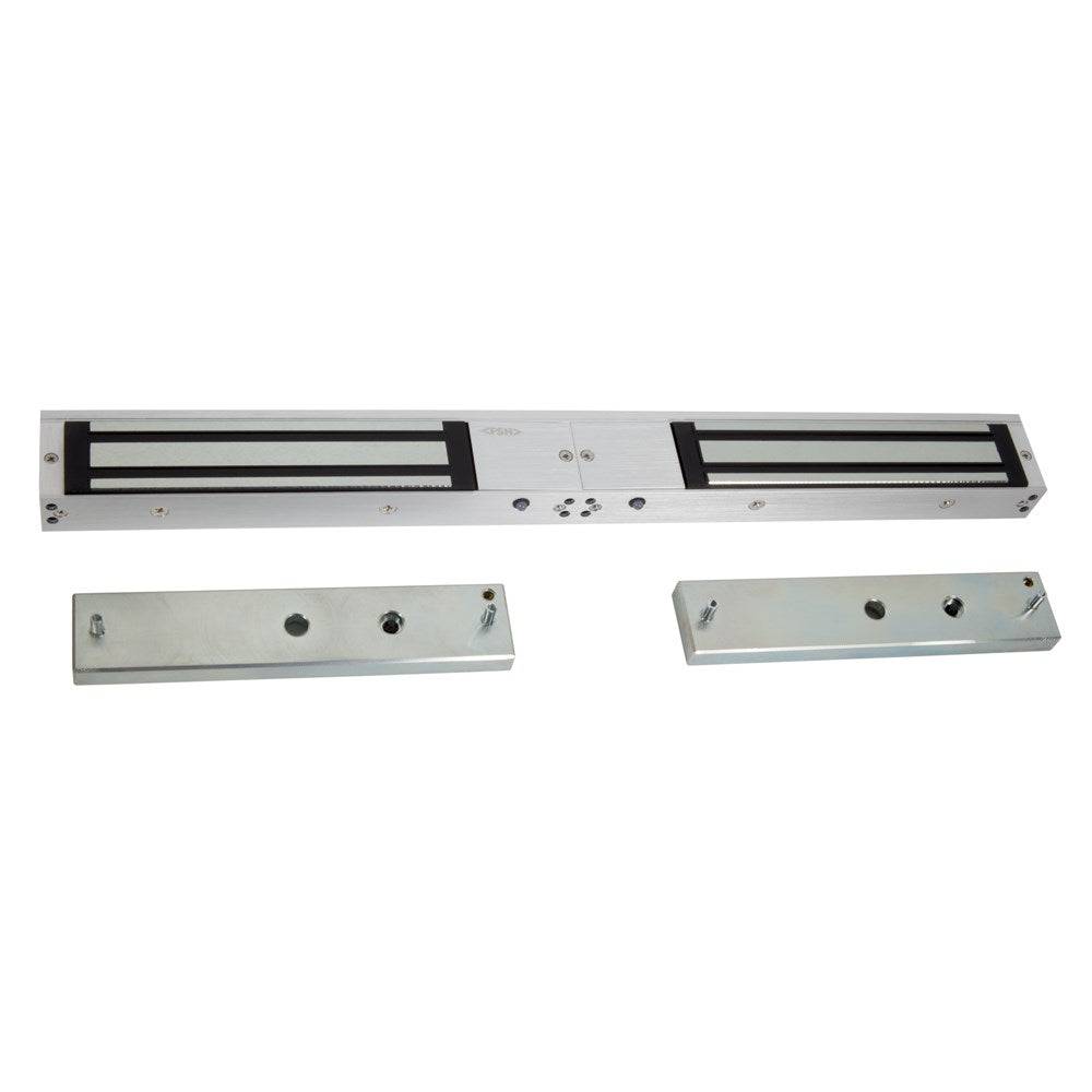 Double Maglock 280kg Fire Rated - FSH FEM4300DM in silver with mounting brackets, ideal for double doors, dual voltage and surge protection.