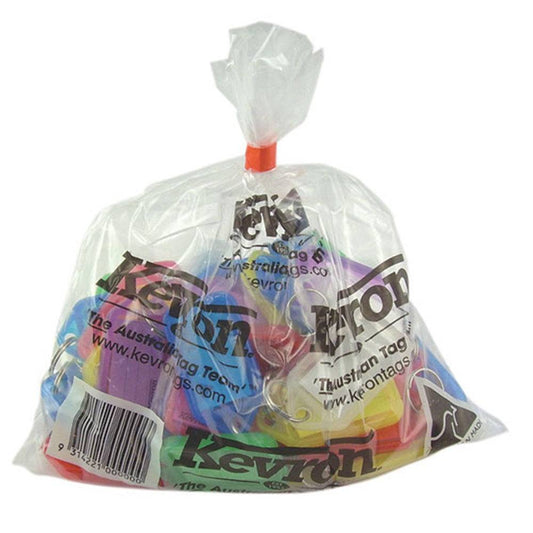 KEVRON CLICKTAG ID5 - Tag Variety | Assorted Sizes, 50 Pack in mixed colors for key organization. Includes 37x21mm inserts and 19mm rings.
