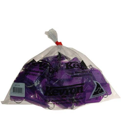 KEVRON CLICKTAG ID5 - Tag Variety | Purple key tags, 50 Pack with writable inserts and metal rings for organized key management.