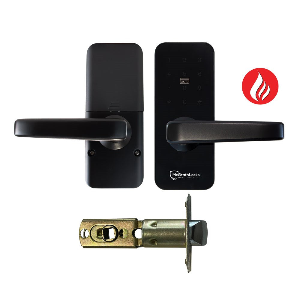 McGrath Windsor Digital Lock, 2 hour Fire Rating, Black Finish with 60/70mm Adjustable Latch McGrath