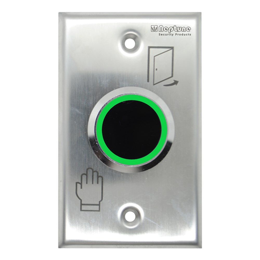 Neptune Touchless Exit Button IP65 with infrared sensor and LED ring, ideal for access control in commercial door hardware systems.