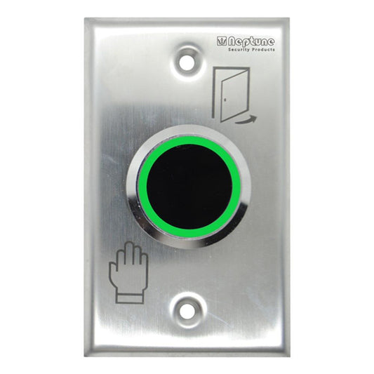 Neptune Touchless Exit Button IP65 with infrared sensor and LED ring, ideal for access control in commercial door hardware systems.