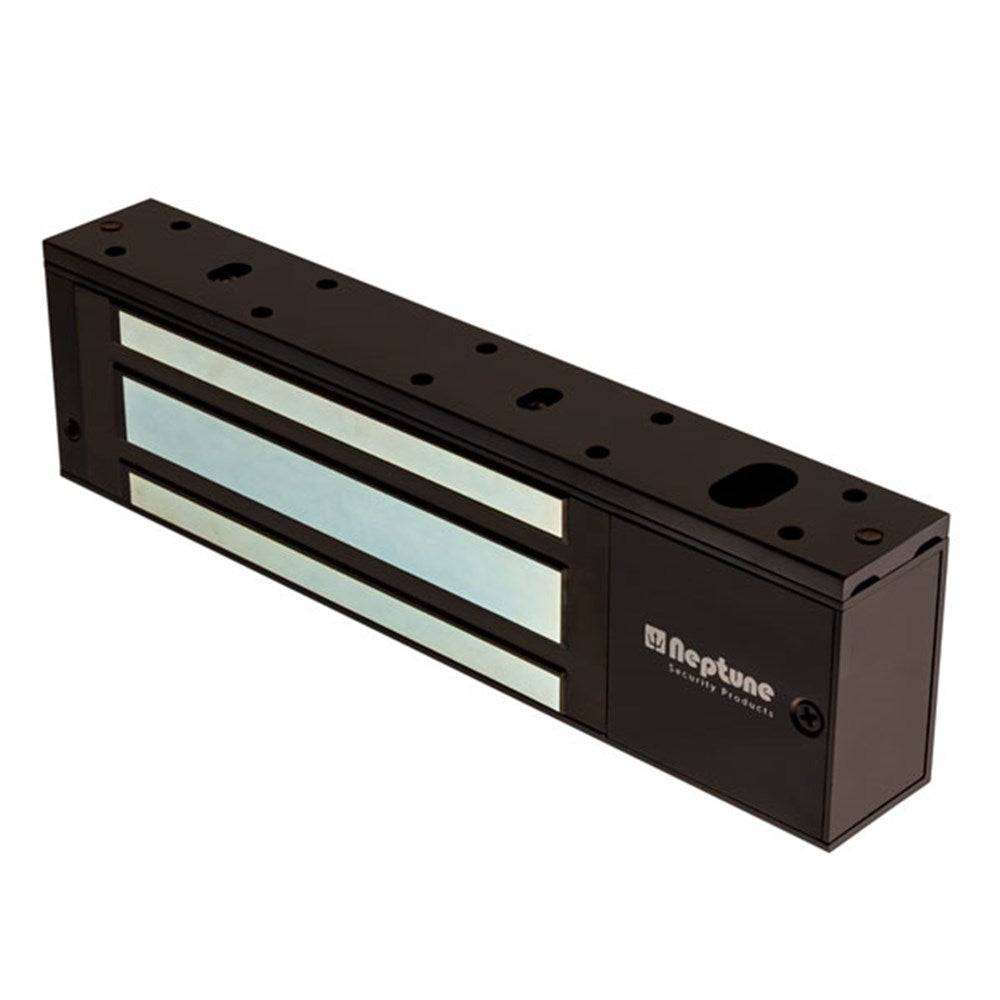 Neptune Door Maglock - 500kg Maglock in black finish, single door use with LED, status sensor, and time delay for electronic locking solutions.