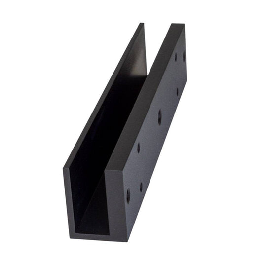 Neptune U Bracket in black for NEML280MB magnetic lock, designed for 10-17mm glass doors. Sleek matt black finish for modern hardware setups.