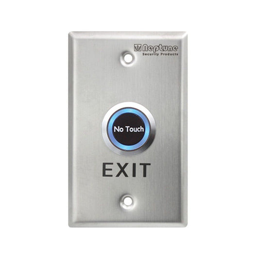 Neptune Touchless Exit button with LED indicator and stainless steel plate, ideal for hands-free access control in commercial settings.