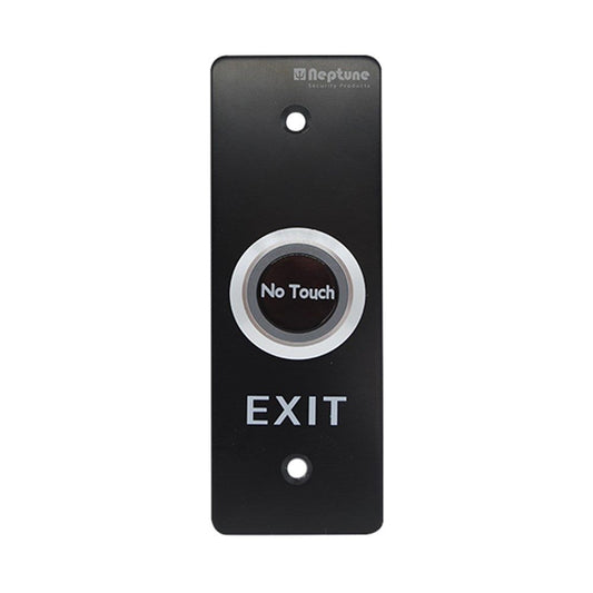 Neptune Touchless Exit Button - Exit | Mullion Mount, LED with No Touch sensor, black stainless steel plate for access control systems.
