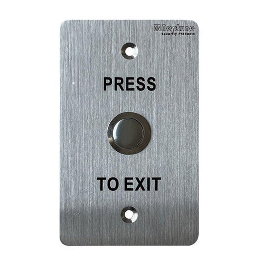 Neptune Press Exit Button - Stainless Steel with NO/C contacts, 1.7mm thick plate for secure access control in commercial settings.