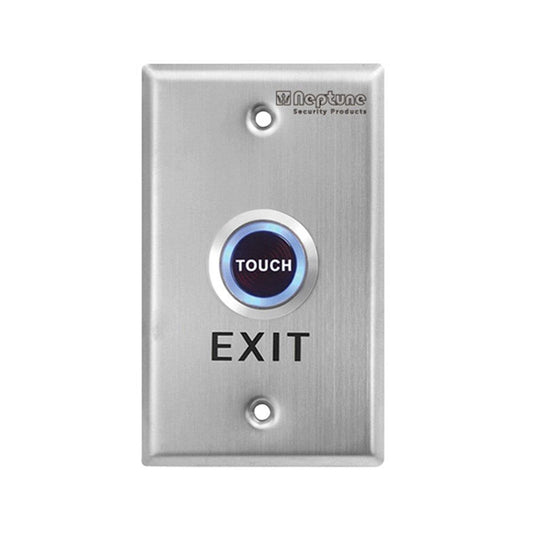 Neptune Touch Exit Button - Stainless with LED indicator, NO/NC/C configuration, ANSI compliant for secure access control systems.
