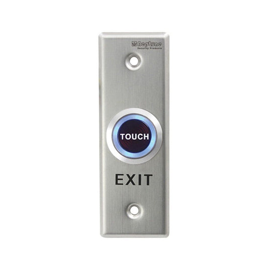 Neptune Touch Exit Button-Exit|LED, Stainless Steel with illuminated blue LED ring. Mullion mount design for access control systems.