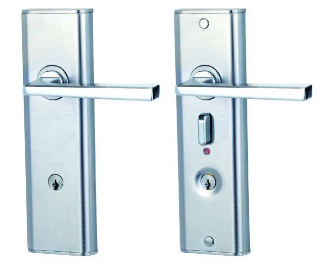 NEXION VISION MECHANICAL LEVER 28 residential leverset in sleek silver finish, featuring a modern design with keyhole and locking mechanism.