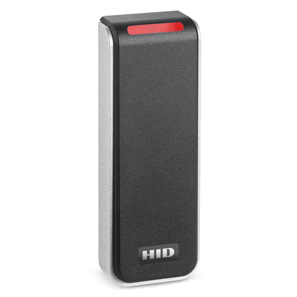 HID Signo 20 Reader - Secure Access Control | Multi-Technology Support, angled view showing slim profile and pigtail connection for narrow door frames.