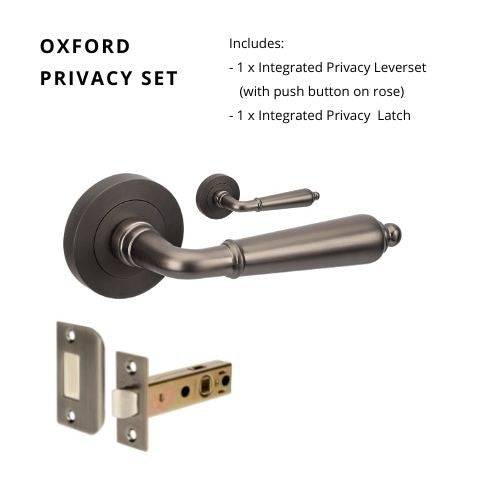 Oxford Privacy Set with integrated privacy latch GN, featuring a sleek lever handle and matching latch, ideal for secure interior doors.