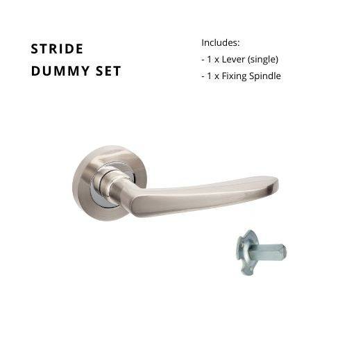 Stride Dummy - Non Handed door handle set in brushed nickel finish, includes single lever and fixing spindle for door installation.