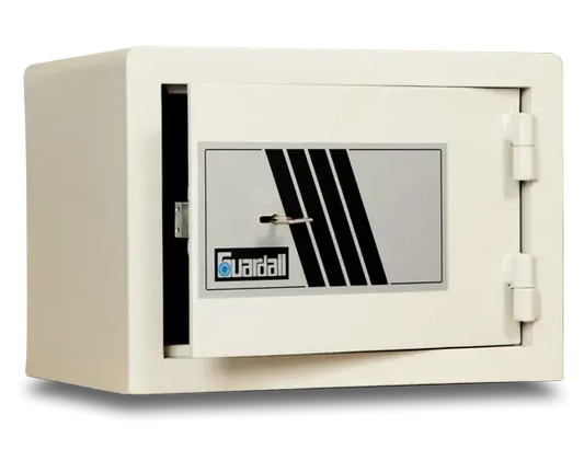 Guardall T80 gun safe with key lock, compact design for pistols, ideal for home or office firearm security and compliance.