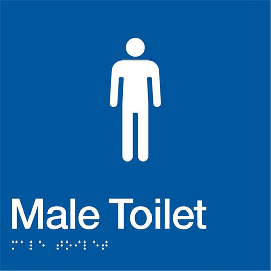 TTSM Male Toilet Sign with Tactile Braille, White on Blue PVC TTSM